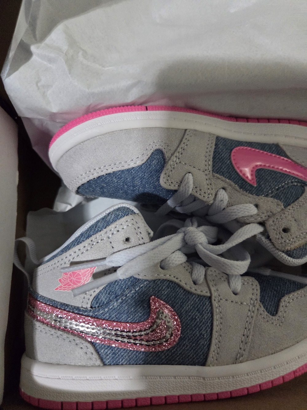 Nike Kids Gray, Denim & Pink High-Top Sneakers